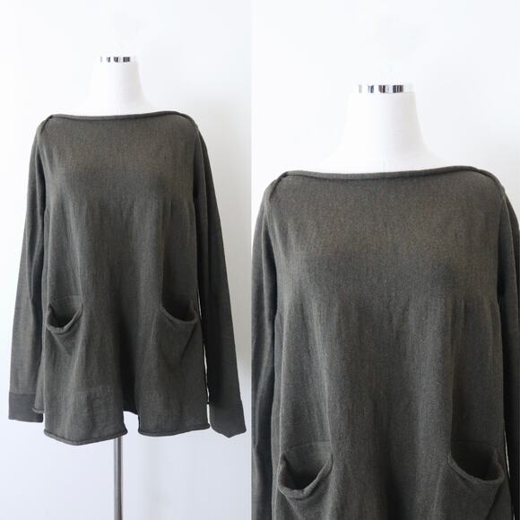 Hannes Roether Size M Merino Wool A-Line Sweater Tunic Pockets Green - Picture 1 of 14